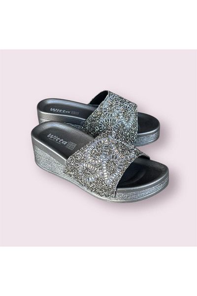 Witta Women's Gray Wedge Heel Stone Slippers