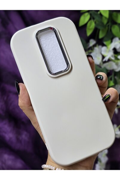 Magic Ring Oppo Reno 2Z Uyumlu Metal Kamera Çerçeveli Mat Krem Silikon Kılıf