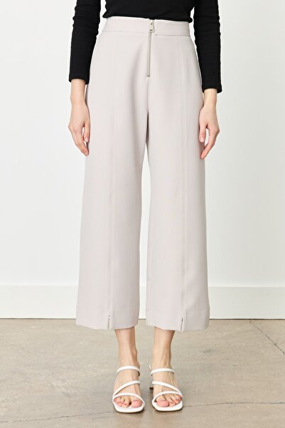 Nihan Fermuar Detaylı Bilek Boy Bol Poly. Viskon Pantolon Taş