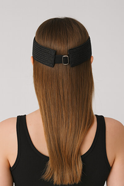 CosmoOutlet Women's Black Straw Wide Visor Adjustable Summer Sunscreen Visor Beach and Sports Cap