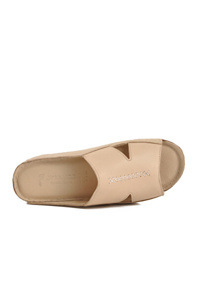 AYK'S Beige Genuine Leather Women's Slippers 012 Z