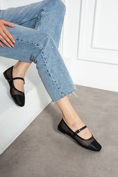 STOCON Black Mesh Round Toe Luxury Women's Ballerinas Summer Ballerinas Stc1120