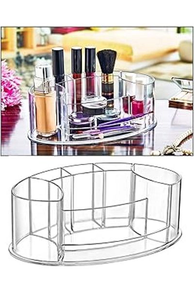 AMAZON TOHUM Porcelain Land Oval Shaped Transparent Makeup Organizer - Cosmetic Product Organizer - Pen Makeup Organizer