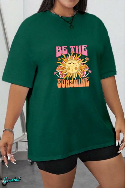 Evomind In Cart 5 or More Purchases Get 1 T-Shirt as a Gift - Large Size Sunshine Printed T-Shirt