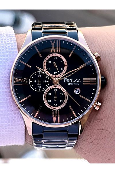 Ferrucci Inner Functions Active Calendar and Day 30m Water Resistant Steel Cord Men's Wrist Watch Vs.Bl