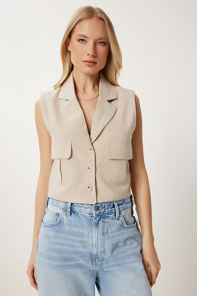 Lovelyİstanbul Shawl Collar Linen Vest