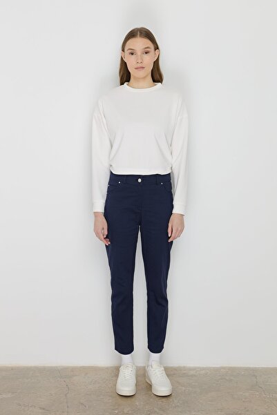 Nihan Dar Paça Kanvas Denim Pantolon Lacivert