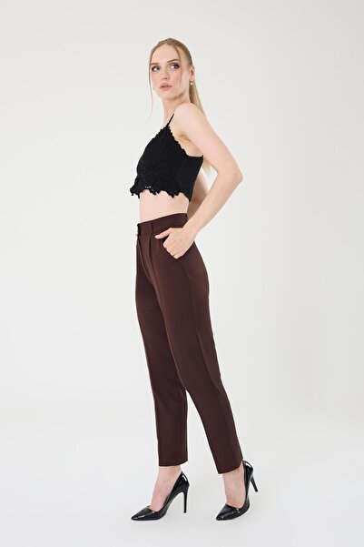 Hazel Kadın Kahverengi Dar Kesim Kumaş Pantolon