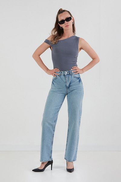 Fulla Moda Μπλούζα με ένα μανίκι με ντραπέ στα πλαϊνά
