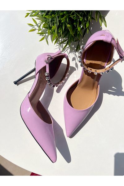 labor Selection Stoned Pointed Toe Patent Leather Stiletto 10 cm Heel