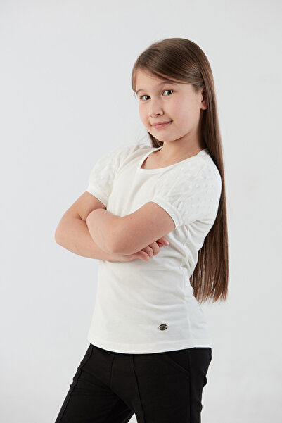 Fulla Moda Basic Sleeve Tulle Detailed Girl's Blouse