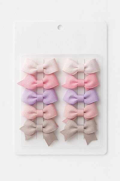 Magu Girl's Colorful 10-Piece Bow Buckle Set - Ecru, Pink, Lilac and Beige