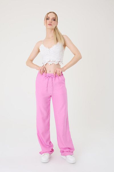 Hazel Women's Pink Linen Blend Loose Cut Trousers