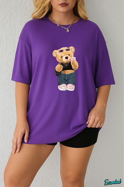 Evomind 1 T-Shirt Is a Gift for Purchases of 5 or More in the Cart - Large Size Cute Teddy Bear Printed T-Shirt