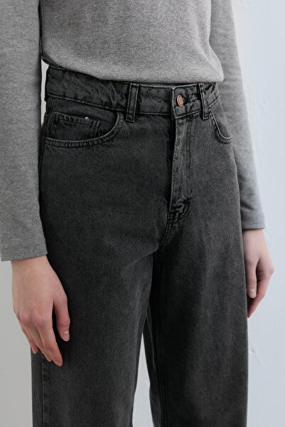 Nihan Bol Paça Yüksek Bel Kot Denim Pantolon Siyah