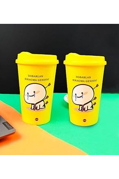 Mu Art Ahşap Giftmoda مجموعة من 2 أكواب قهوة بلاستيكية بتصميم Dobarla Bıragma Gedii