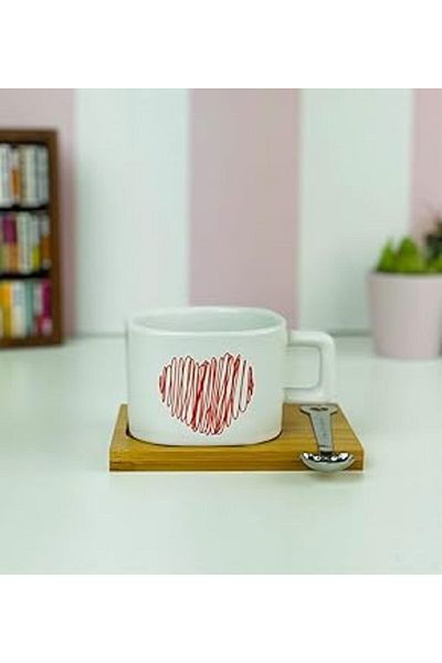 Mu Art Ahşap كوب خشبي بتصميم قلب من Giftmoda مع حامل