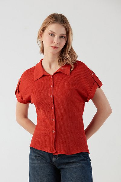 Fulla Moda Wrapped Fabric Shirt Collar Buttoned Blouse