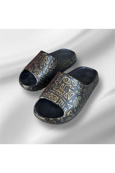 AkınalBella Black Printed Women's Summer Slide Slippers