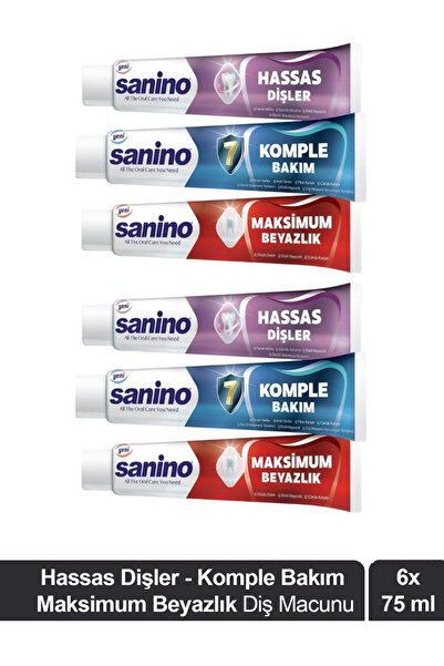 Sanino Hassas Dişler - Komple Bakım - Maksimum Beyazlık Diş Macunu Seti 6 ade...