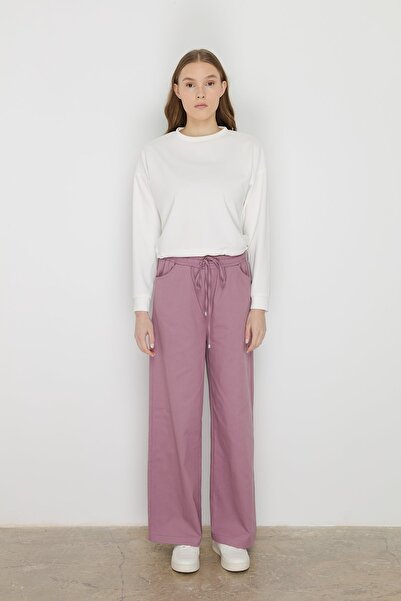 Nihan Beli Lastikli Bol Paça Kanvas Denim Pantolon Kurusu