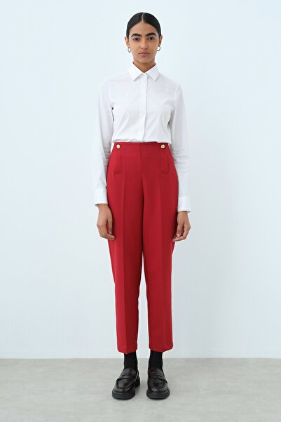 Nihan Düğme Detaylı Pensli Pantolon Bordo