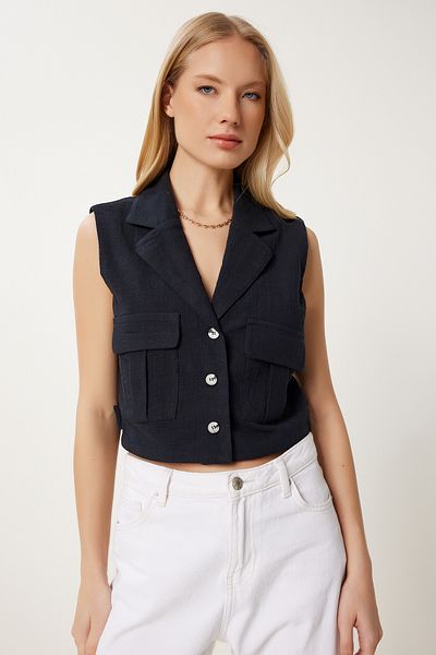 Lovelyİstanbul Shawl Collar Linen Vest