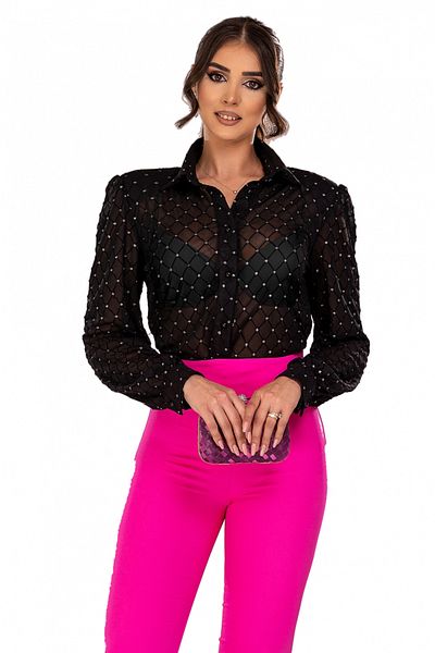 Atmosphere Fashion Cămașă neagră elegantă cu sclipici