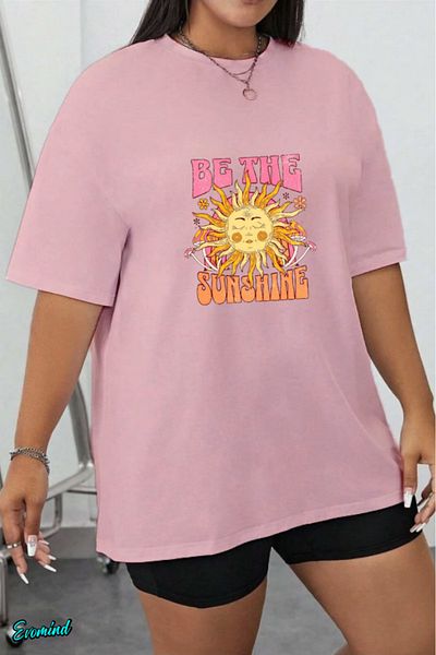 Evomind In Cart 5 or More Purchases Get 1 T-Shirt as a Gift - Large Size Sunshine Printed T-Shirt