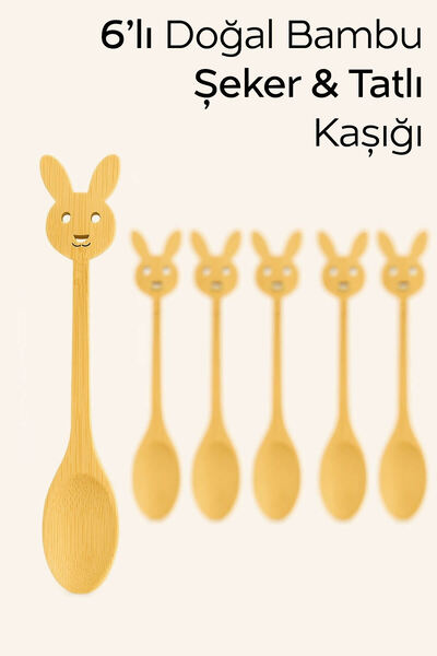ARVALE Set of 6 Natural Bamboo Rabbit Model Candy & Dessert Spoon - 14 cm