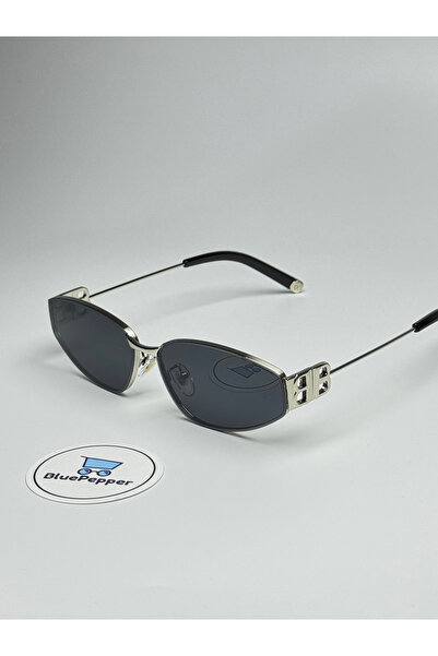BluePepper نظارات شمسية بالانس سوداء بإطار فضي 60 ecartman