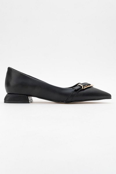 CCWAY AYAKKABI Women's Buckle Heeled Shoes Black Skin