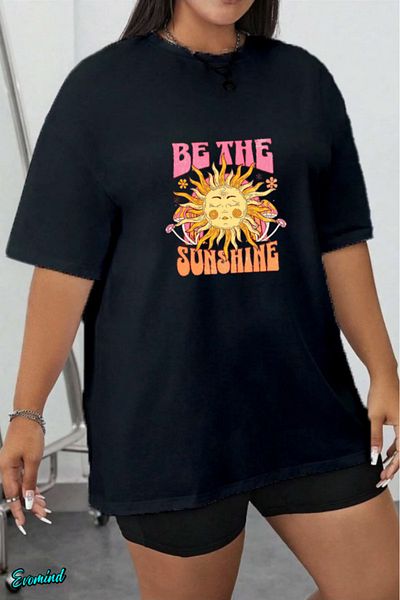 Evomind In Cart 5 or More Purchases Get 1 T-Shirt as a Gift - Large Size Sunshine Printed T-Shirt