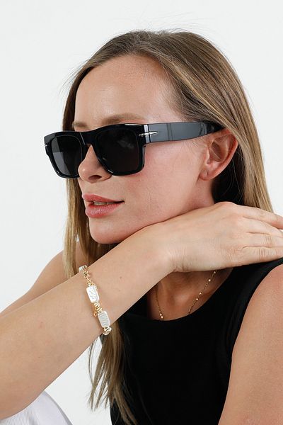 Fulla Moda Rectangular Frame Metal Accessory Sunglasses