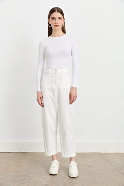 Nihan Havuç Kanvas Denim Pantolon Ekru