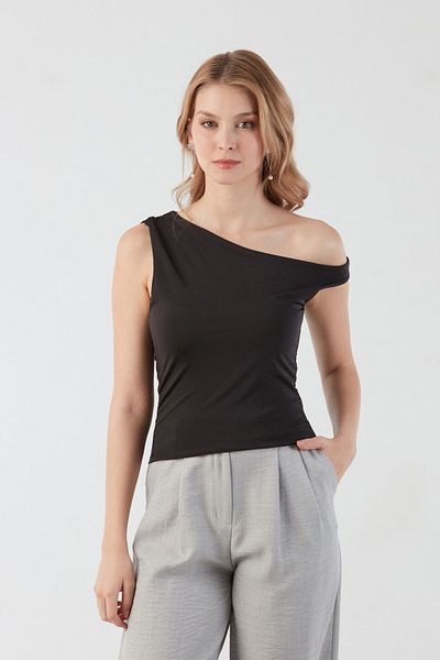 Fulla Moda Μπλούζα με ένα μανίκι με ντραπέ στα πλαϊνά