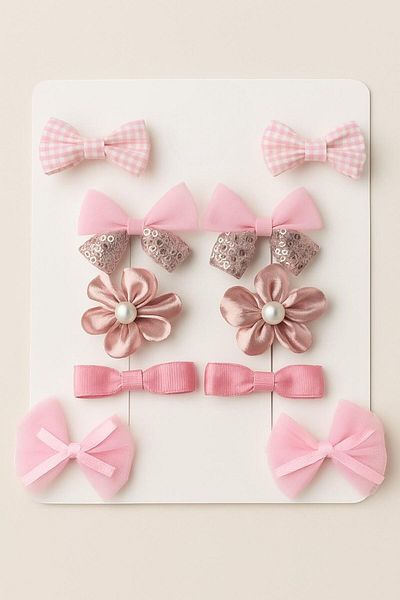 Magu Baby Girl Pink Buckle Set of 10 - Bow, Flower and Patterned Models