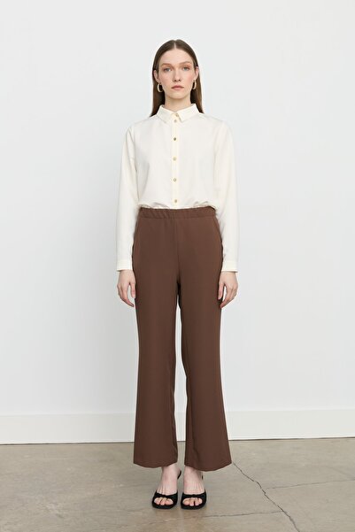 Nihan Beli Lastikli Ütü İzli Pantolon Kahve