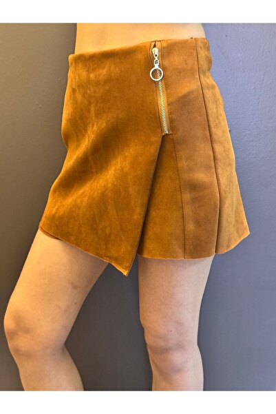 Gönülden Tasarım SÜET KAHVERENGİ KADIN ŞORT ETEK