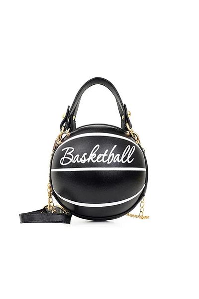 Tessero Geanta de dama pentru umar, model in forma de minge de basketball, piele ecologica, negru, dimensiun