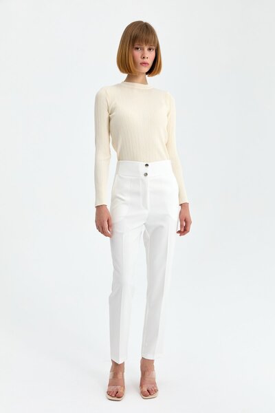 Nihan Yüksek Bel Dar Paça Pantolon Ekru