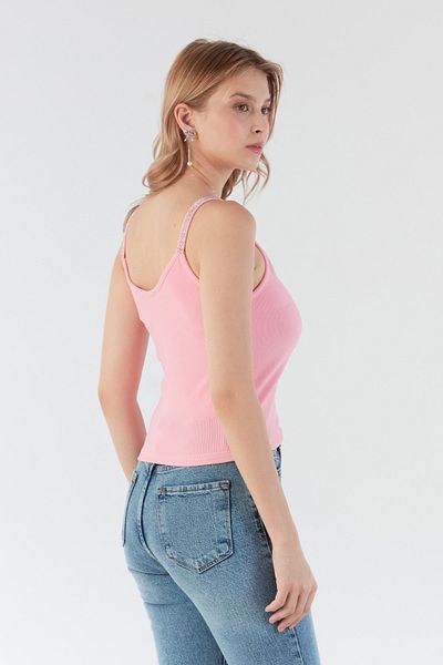 Fulla Moda Μπλούζα με λαιμόκοψη V με λουράκια και λεπτομέρεια από πέτρα