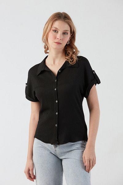 Fulla Moda Μπλούζα με κουμπιά πουκάμισο με γιακά