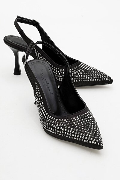 CCWAY AYAKKABI Γυναικεία παπούτσια με τακούνι Stoned Pointed Toe ΜΑΥΡΟ ΣΑΤΕΝ