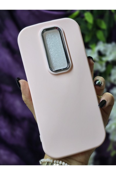 Magic Ring Oppo Reno 2Z Uyumlu Metal Kamera Çerçeveli Mat Kum Pembe Silikon Kılıf