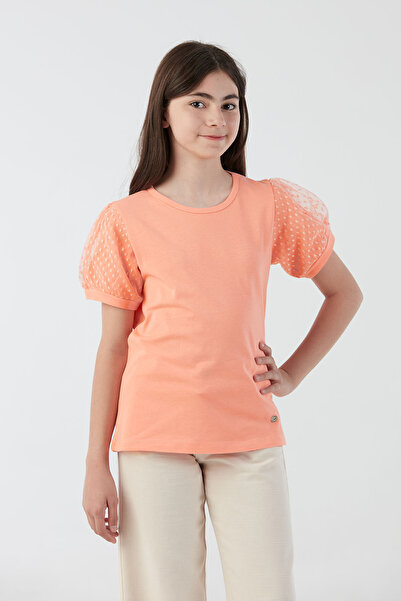 Fulla Moda Basic Sleeve Tulle Detailed Girl's Blouse