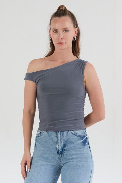 Fulla Moda Μπλούζα με ένα μανίκι με ντραπέ στα πλαϊνά