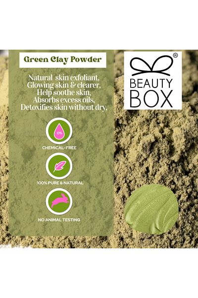 Beauty Box Pure Green Powder Clay for Skin Care 100% Natural French Green Clay Finest Earth Mine