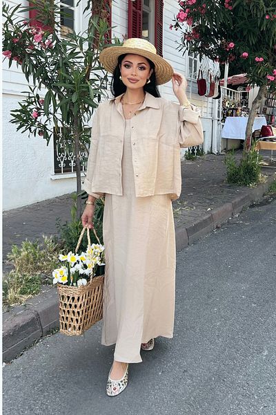 giyimmasalı Σετ πουκάμισο Modal Fabric Dress - ΚΡΕΜ