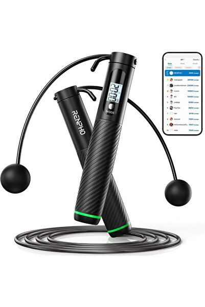 RENPHO Akıllı Atlama İpi Sayıcılı, Uygulamalı, Kablolu/Kablosuz Fitness ve Cr...